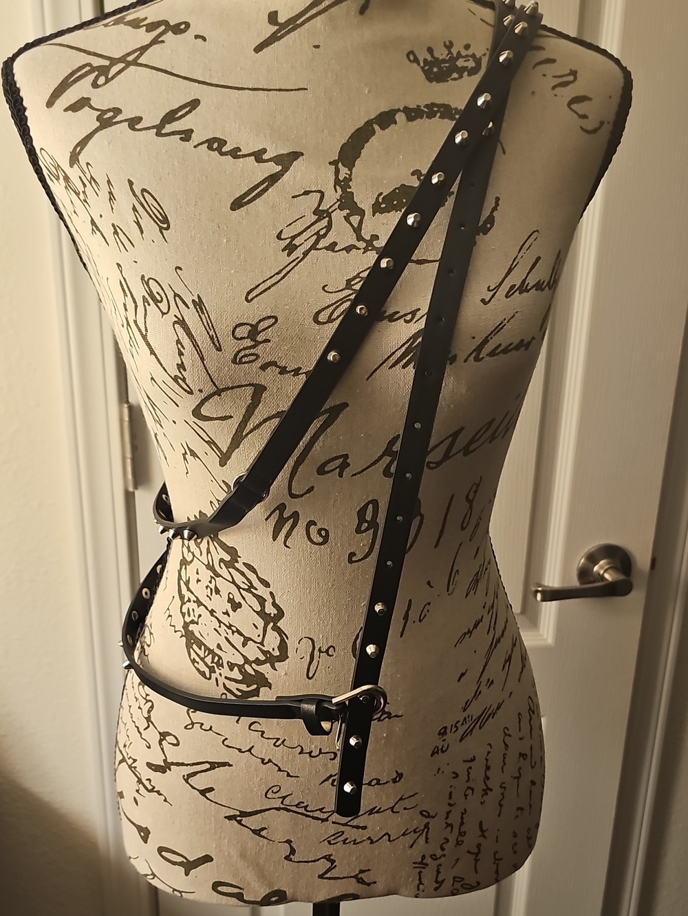 Black Studded Faux Leather Double Belt